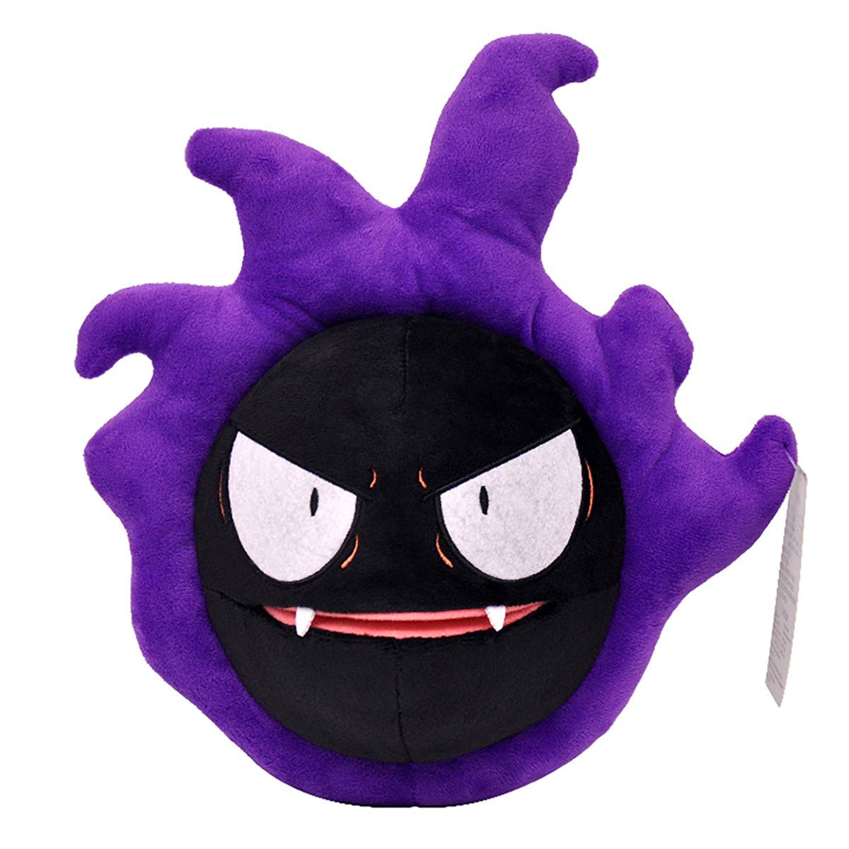 Pokemon Gastly Plush Toy 29cm with soft black and purple fabric, featuring an expressive face. Perfect collectible for Pokemon fans in Ireland.